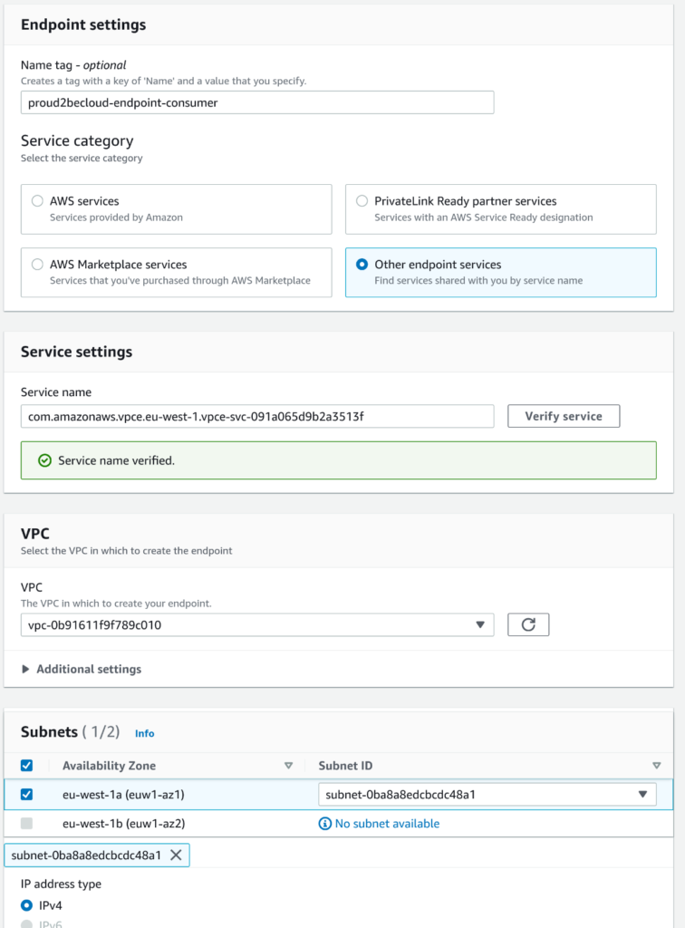 endpoint settings VPC